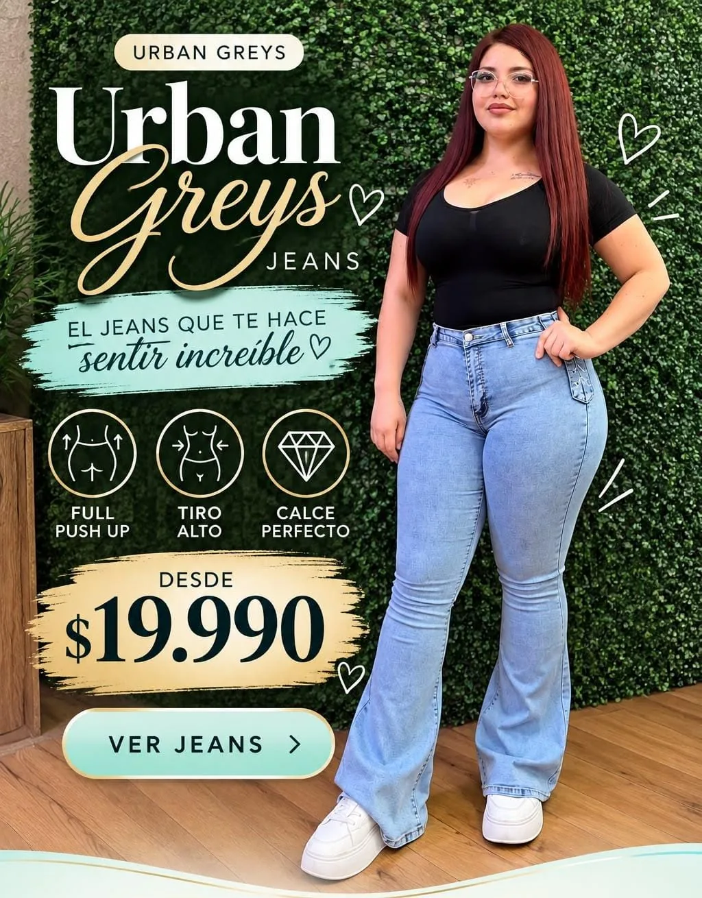 Urban Greys Jeans: jeans flare push up de tiro alto, desde $19.990